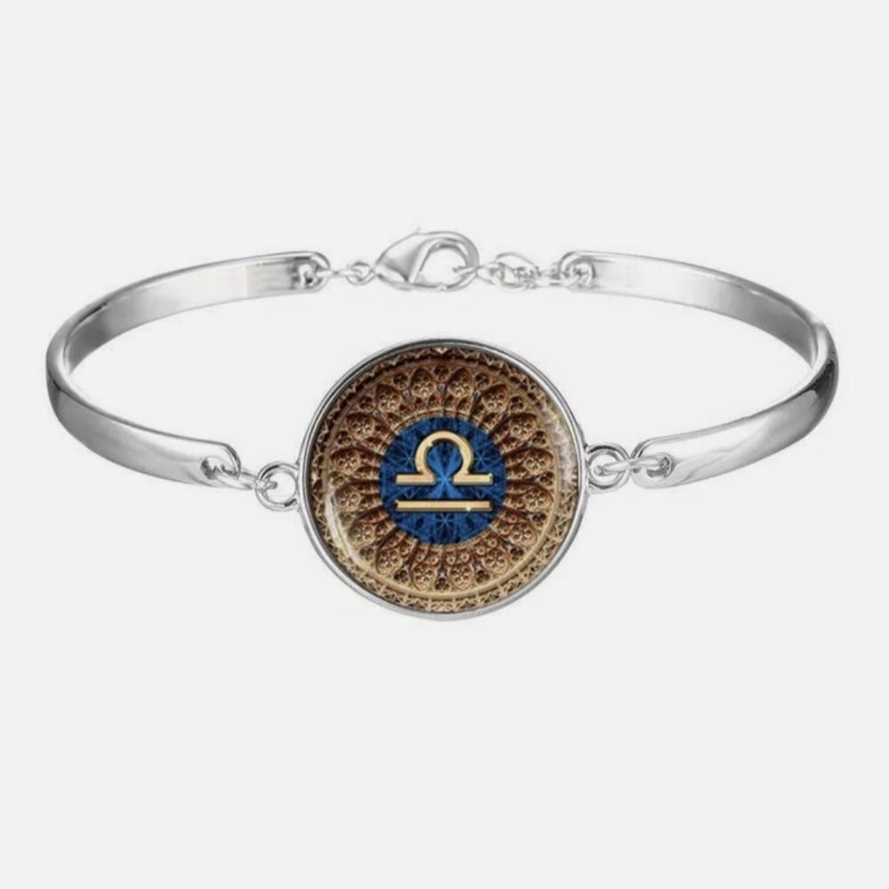 New Libra Zodiac Glass Cabochon Silver Bracelet.